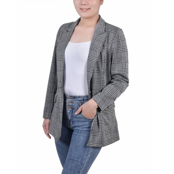 NY COLLECTION Petite Long Sleeve Ponte White and Black Plaid Suit Jacket NWT - Picture 3 of 5